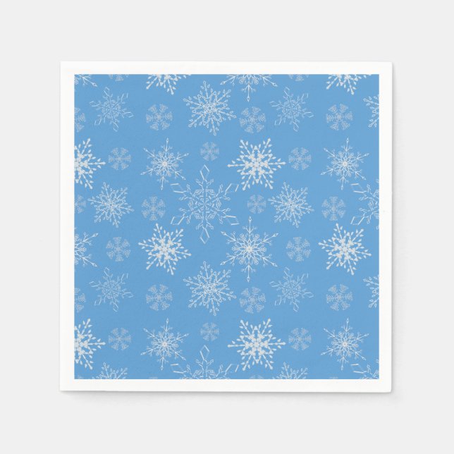 Serviette En Papier Glittery Snowflakes avec Arrière - plan bleu (Devant)