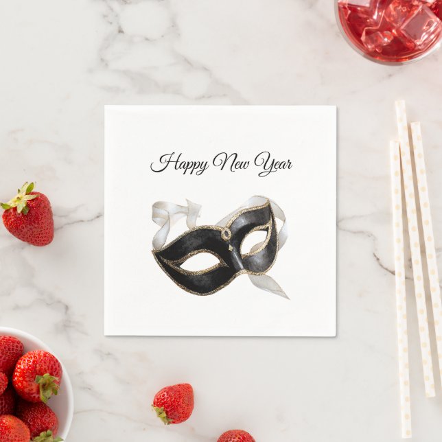 Serviette En Papier Glitzy Gold Silver New Year Black Mask (En situation)