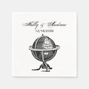 Serviette En Papier Globe terrestre vintage lithographie dessin NB
