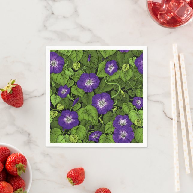 Serviette En Papier Gloire du matin en violet et vert (En situation)