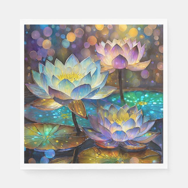 Serviette En Papier Glowing Lotus Flowers Trio (Devant)