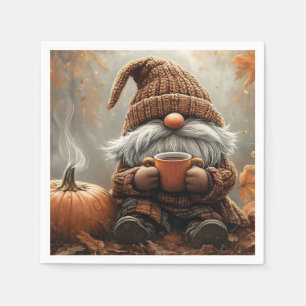 Serviette En Papier Gnome adorable avec cacao chaud à côté d'un citrou