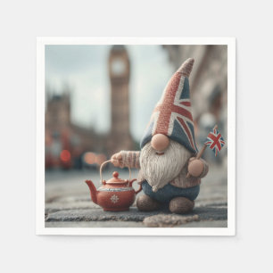 Serviette En Papier Gnome britannique avec Casquette Union Jack et thé