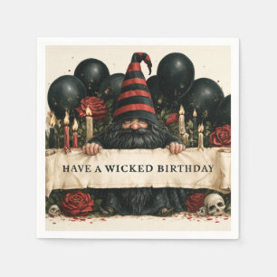 Serviette En Papier Gnome d'anniversaire effrayant avec des roses roug