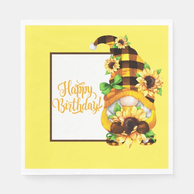 Serviette En Papier Gnome d'anniversaire Tournesol (Devant)