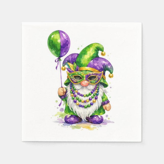 Serviette En Papier Gnome de Mardi Gras avec ballon de fête (Devant)