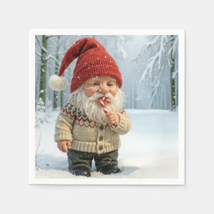 Serviette En Papier Gnome De Noël Dans Les Pneus De Neige Avec Sucre d