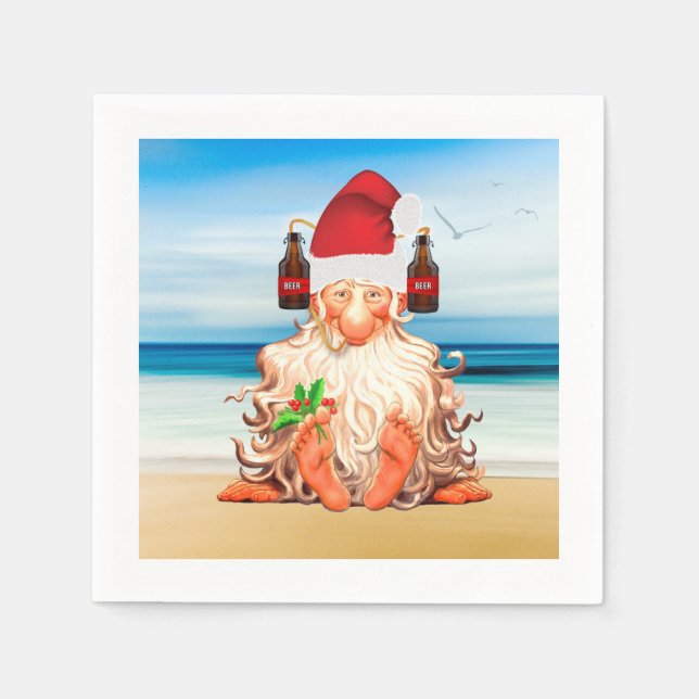 Serviette En Papier Gnome de Noël dans un Casquette de bière drôle (Devant)