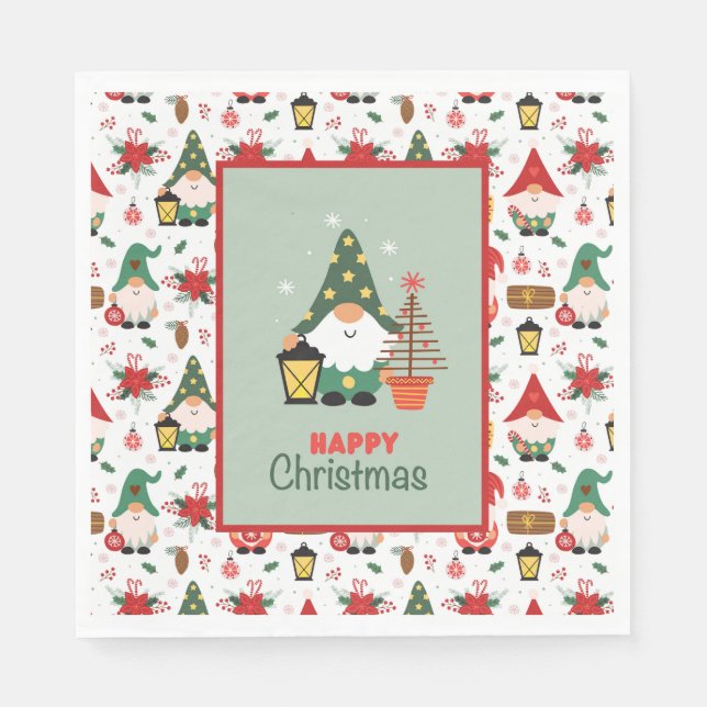 Serviette En Papier Gnome de Noël heureux (Devant)