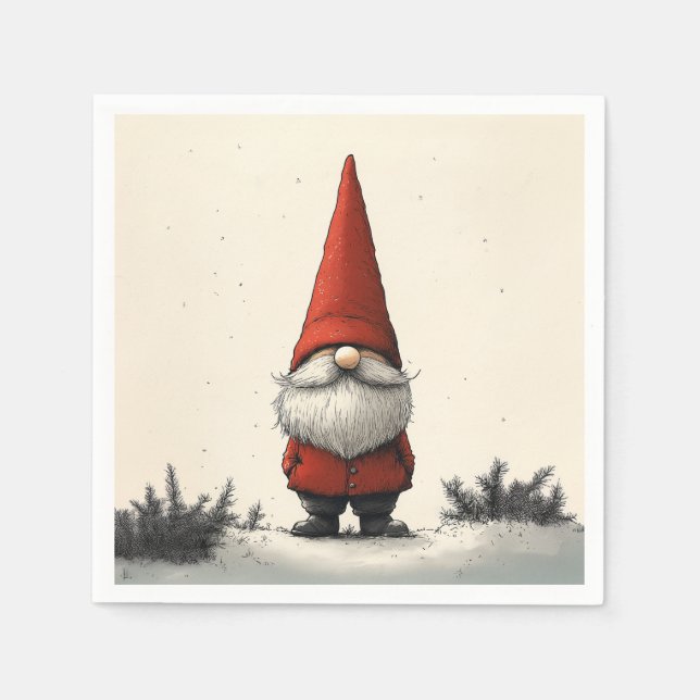 Serviette En Papier Gnome d'hiver joyeux en Casquette rouge (Devant)