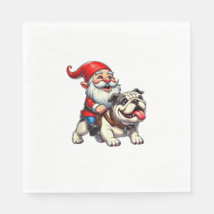 Serviette En Papier Gnome équitation Anglais Bulldog Noël Joyeux garço