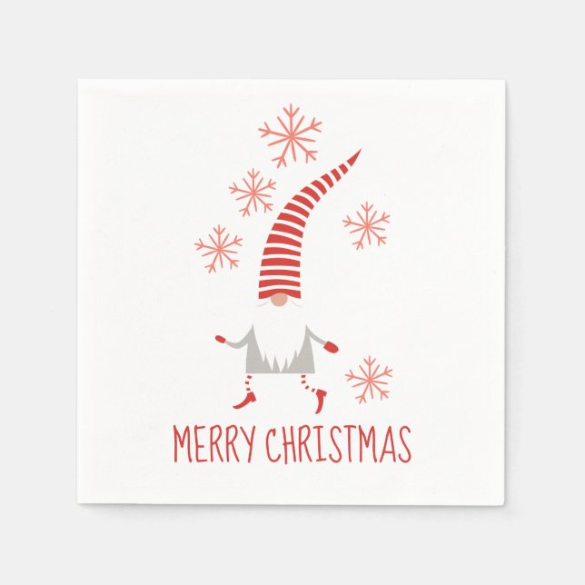 Serviette En Papier Gnome Joyeux Noël Et Snowflakes (Devant)