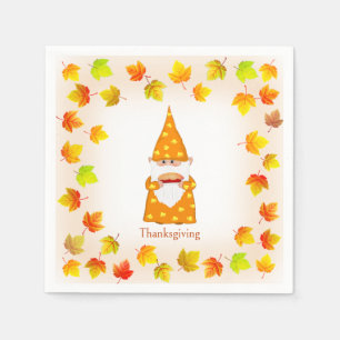Serviette En Papier Gnome Mignon & Feuilles d'Automne Colorées