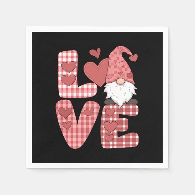 Serviette En Papier Gnome Mignon Saint-Valentin Cœur d'Amour (Devant)