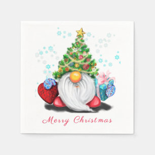 Serviette En Papier Gnome sucré avec arbre de Noël Casquette et cade
