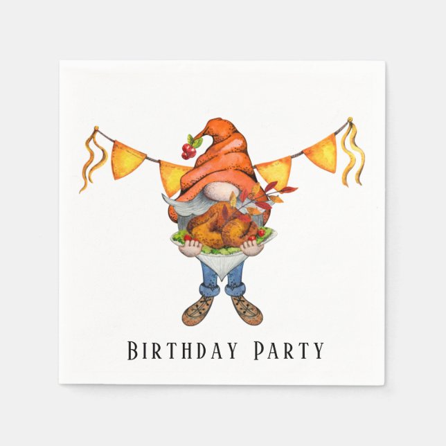 Serviette En Papier Gnome Thanksgiving Theme Anniversaire (Devant)