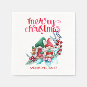 Serviette En Papier Gnomes avec Casquettes rouges et verts