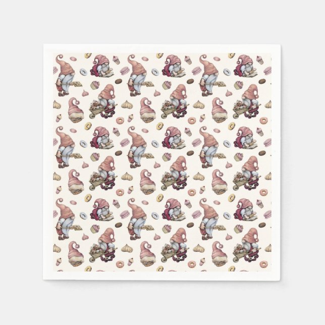 Serviette En Papier Gnomes Baking Cupcakes Donuts tendance Adorable (Devant)