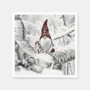 Serviette En Papier Gnomes dans la peinture à l'aquarelle de la neige