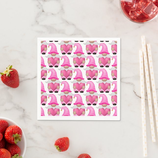 Serviette En Papier Gnomes de la Saint-Valentin roses mignons adorable (En situation)