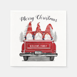 Serviette En Papier Gnomes Vintages Camion Rouge Joyeux Noël