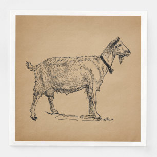 Serviette En Papier Goat with Bell Illustration Antique Aged Brown