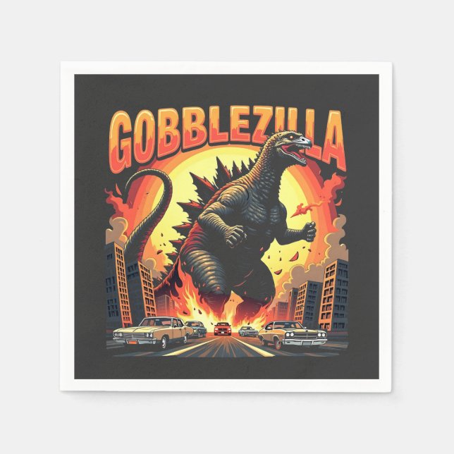 Serviette En Papier Gobblezilla Éffrayant Turquie Thanksgiving Gobble (Devant)