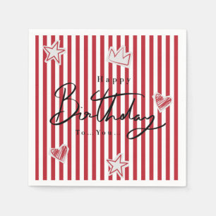 Serviette En Papier Gobelet en papier Joyeux Anniversaire Rayure Rouge