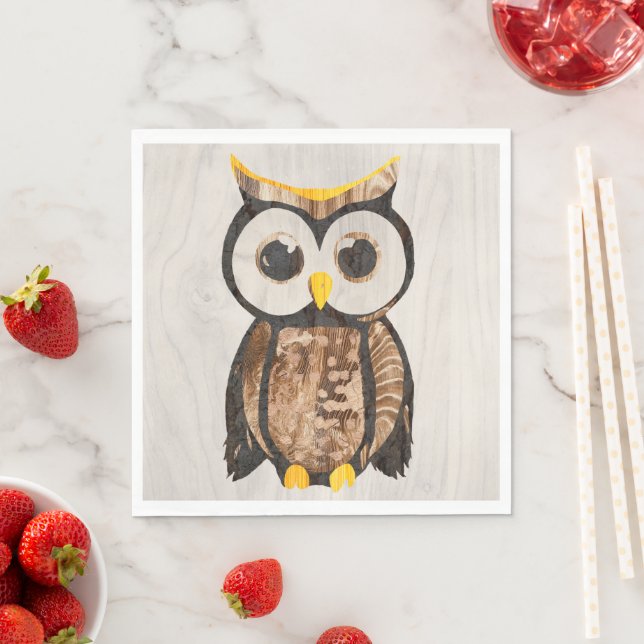 Serviette En Papier Gobelets En Papier  Bois - Chouette - Wood Owl (En situation)
