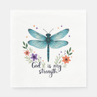 Serviette En Papier God is my strength Floral Dragonfly Christian T-Sh