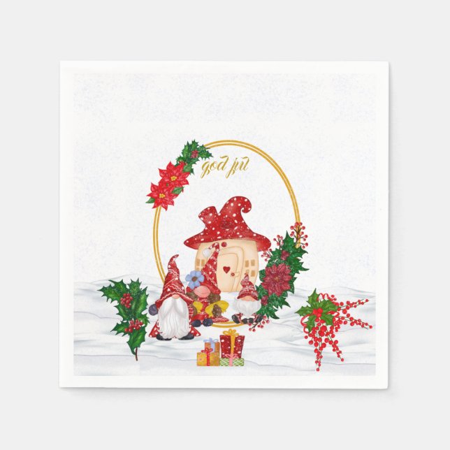 Serviette En Papier God Jul Swedish Gnomes Red Family (Devant)