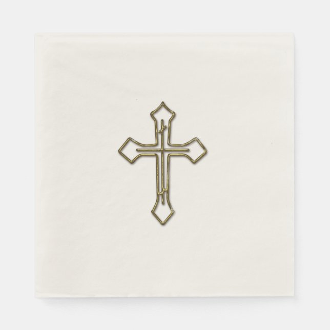 Serviette En Papier Gold 3D Look Cross Outline (Devant)