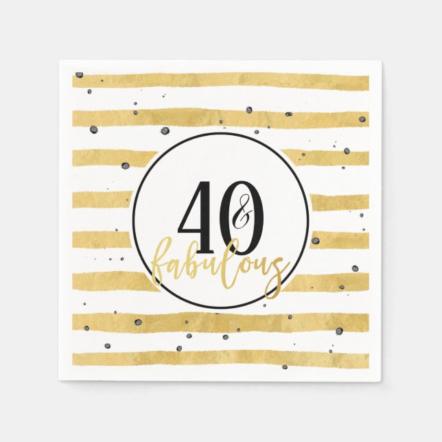 Serviette En Papier Gold 40 et fabuleux 40e anniversaire de fête Napki (Devant)