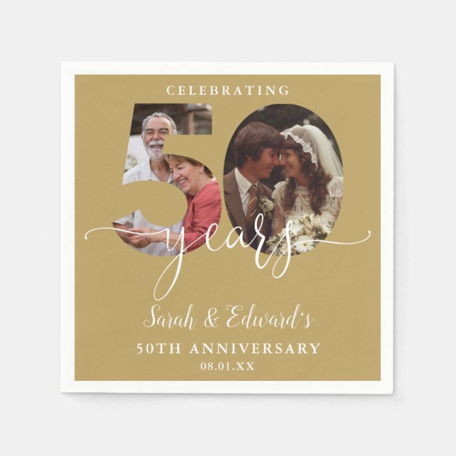 Serviette En Papier Gold 50e anniversaire Mariage 2 photo (Devant)