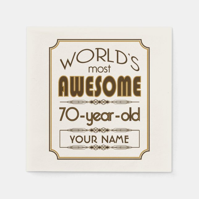 Serviette En Papier Gold 70th Anniversaire Célébration Monde meilleur  (Devant)