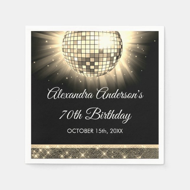 Serviette En Papier Gold 70th Birthday Party 70's Disco Ball (Devant)