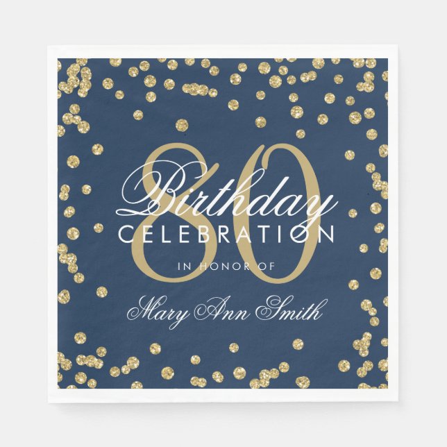 Serviette En Papier Gold 80e anniversaire Parties scintillant Confetti (Devant)