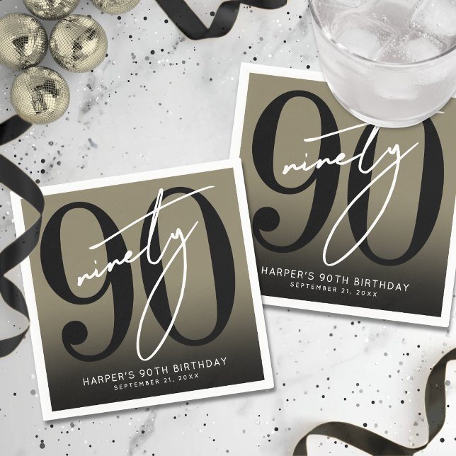 Serviette En Papier Gold 90th Birthday Party (Gold 90th Birthday Party Napkins)