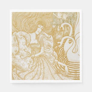 Serviette En Papier Gold Art Nouveau Femme Vintage Dessin Aes Vintages
