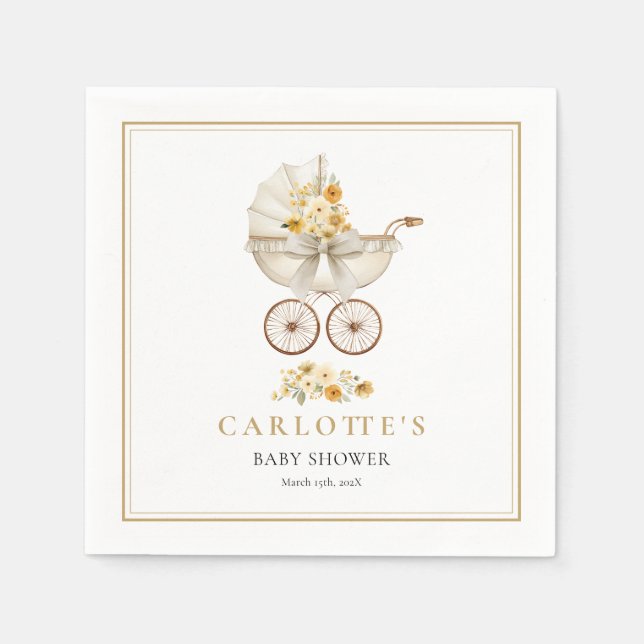 Serviette En Papier Gold Baby Carriage Shower Napkin (Devant)