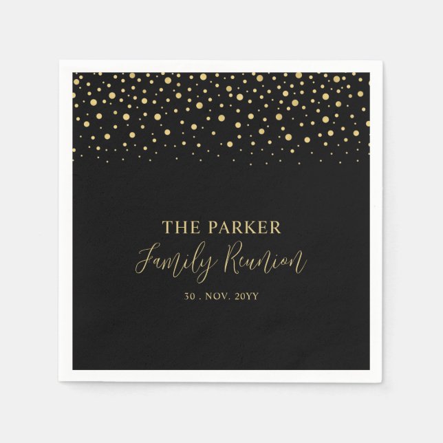 Serviette En Papier Gold & Black Chic Confetti Family Reunion Party (Devant)