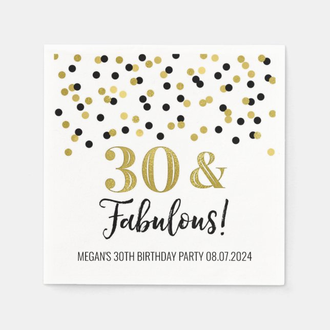 Serviette En Papier Gold Black Confetti 30 & Fabuleux serviettes d'ann (Devant)