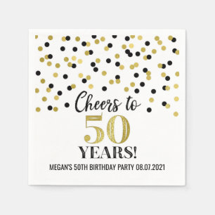 Serviette En Papier Gold Black Confetti, 50 ans d'anniversaire