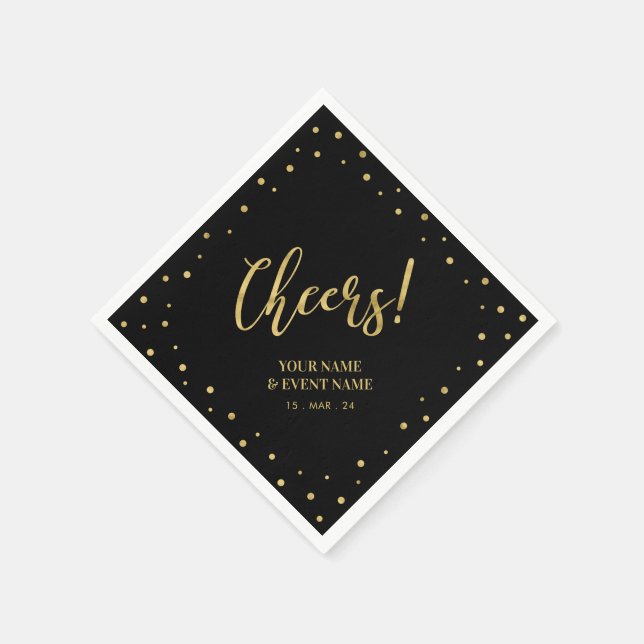 Serviette En Papier Gold & Black Elegant Classic Soirée d'anniversaire (Coin)