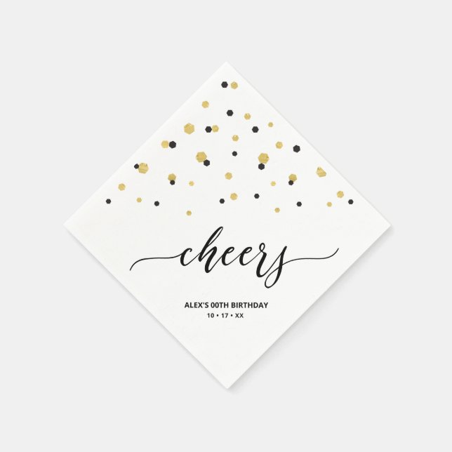 Serviette En Papier Gold Black Hexagon Confetti Soirée personnalisée (Coin)