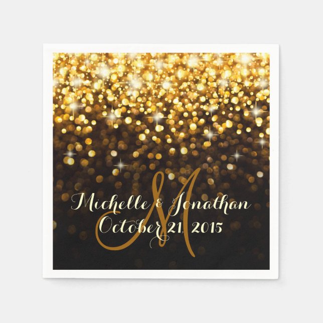 Serviette En Papier Gold Black Hollywood Glitz Mariage Glam Napkin (Devant)