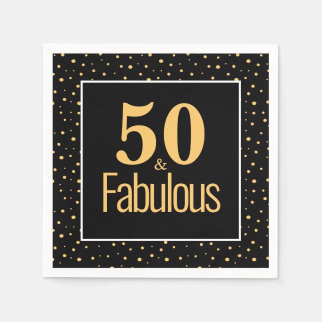 Serviette En Papier Gold Black Modern 50 & Fabuleuse fête d'anniversai (Devant)