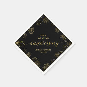 Serviette En Papier Gold & Black Modern 50e Mariage Anniversaire Party
