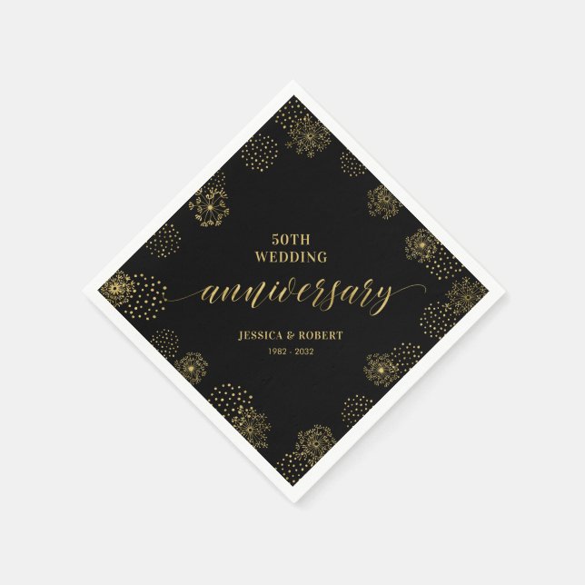 Serviette En Papier Gold & Black Modern 50e Mariage Anniversaire Party (Coin)