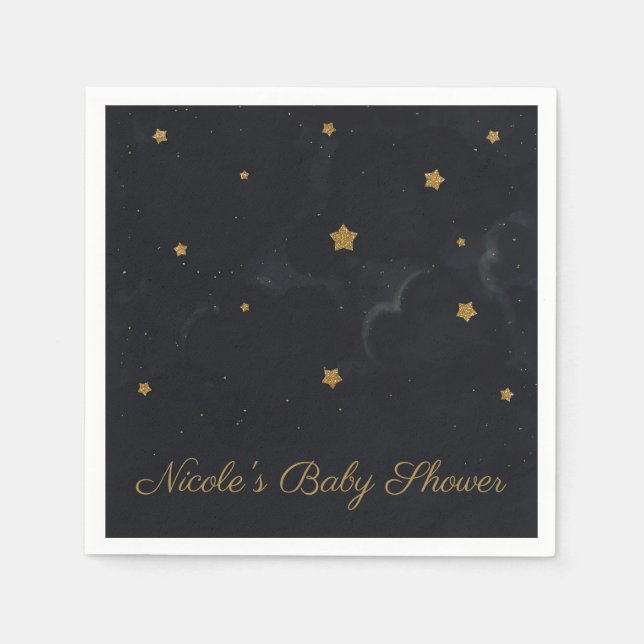 Serviette En Papier Gold Black Stars Dark Night Sky Baby shower Party (Devant)